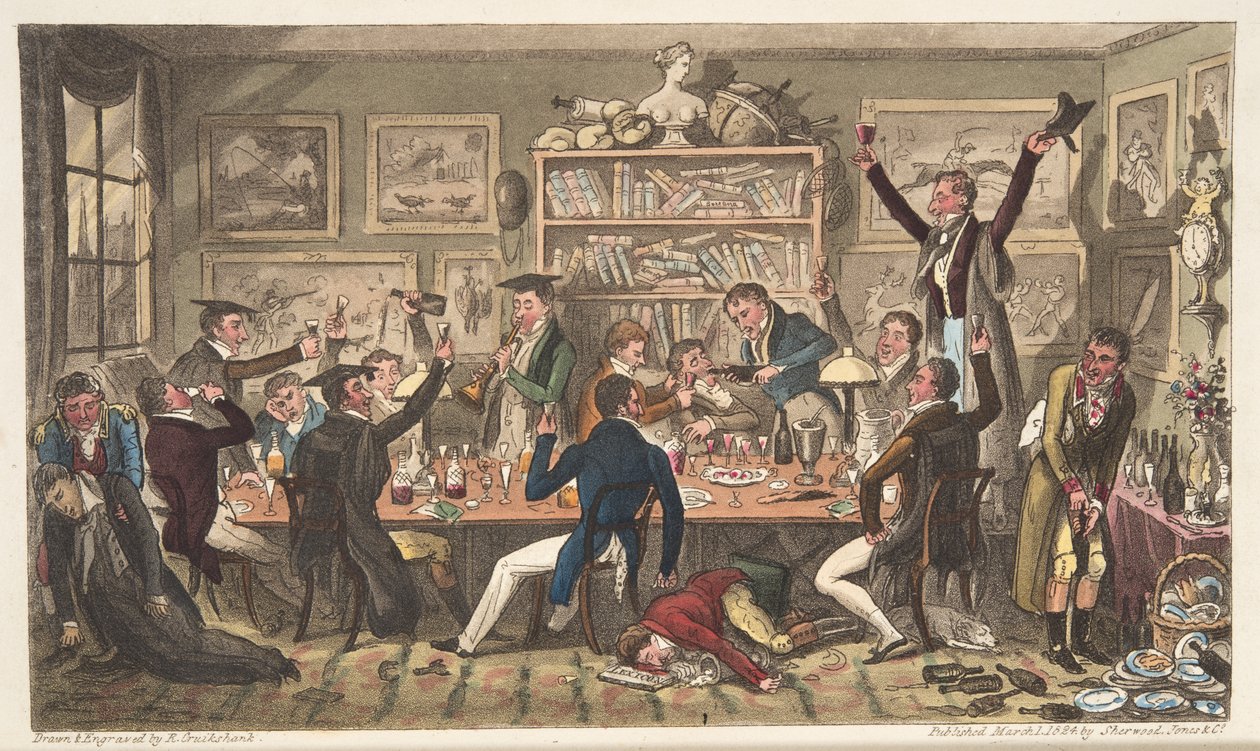 Oxford transporten, of universiteit ballingen, uit The English Spy, gepubliceerd Londen, 1824 door Isaac Robert Cruikshank