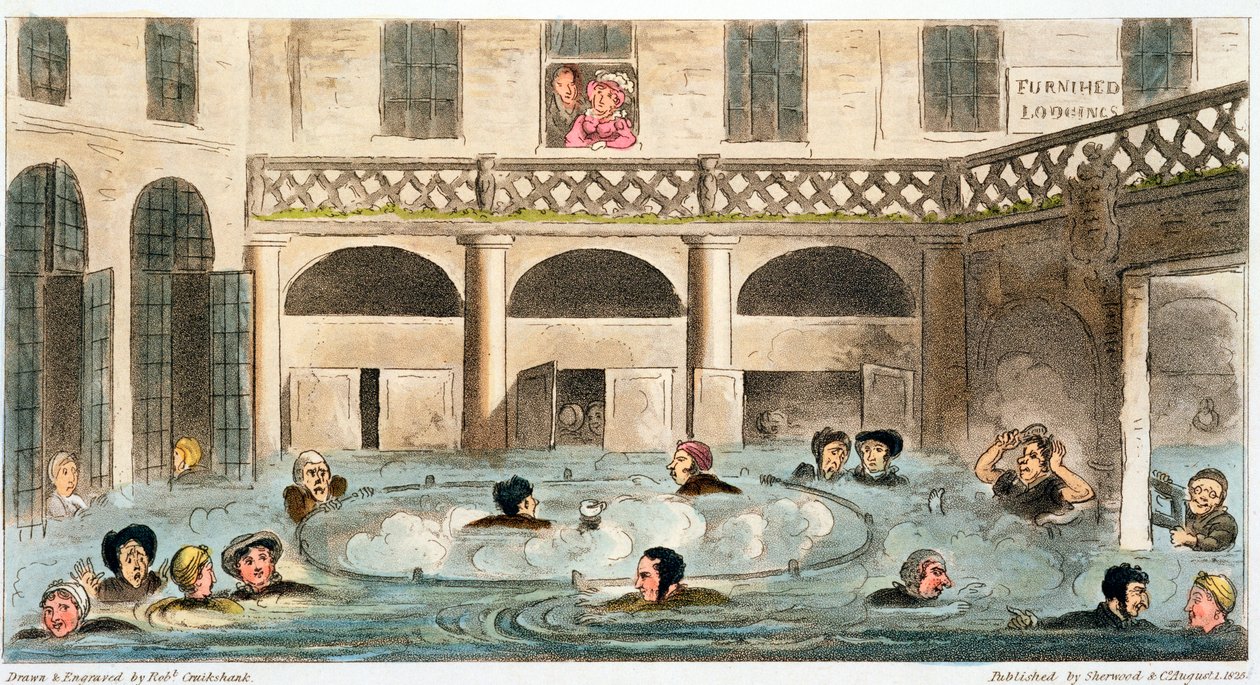Openbaar baden in Bath, of levend stoven door Isaac Robert Cruikshank