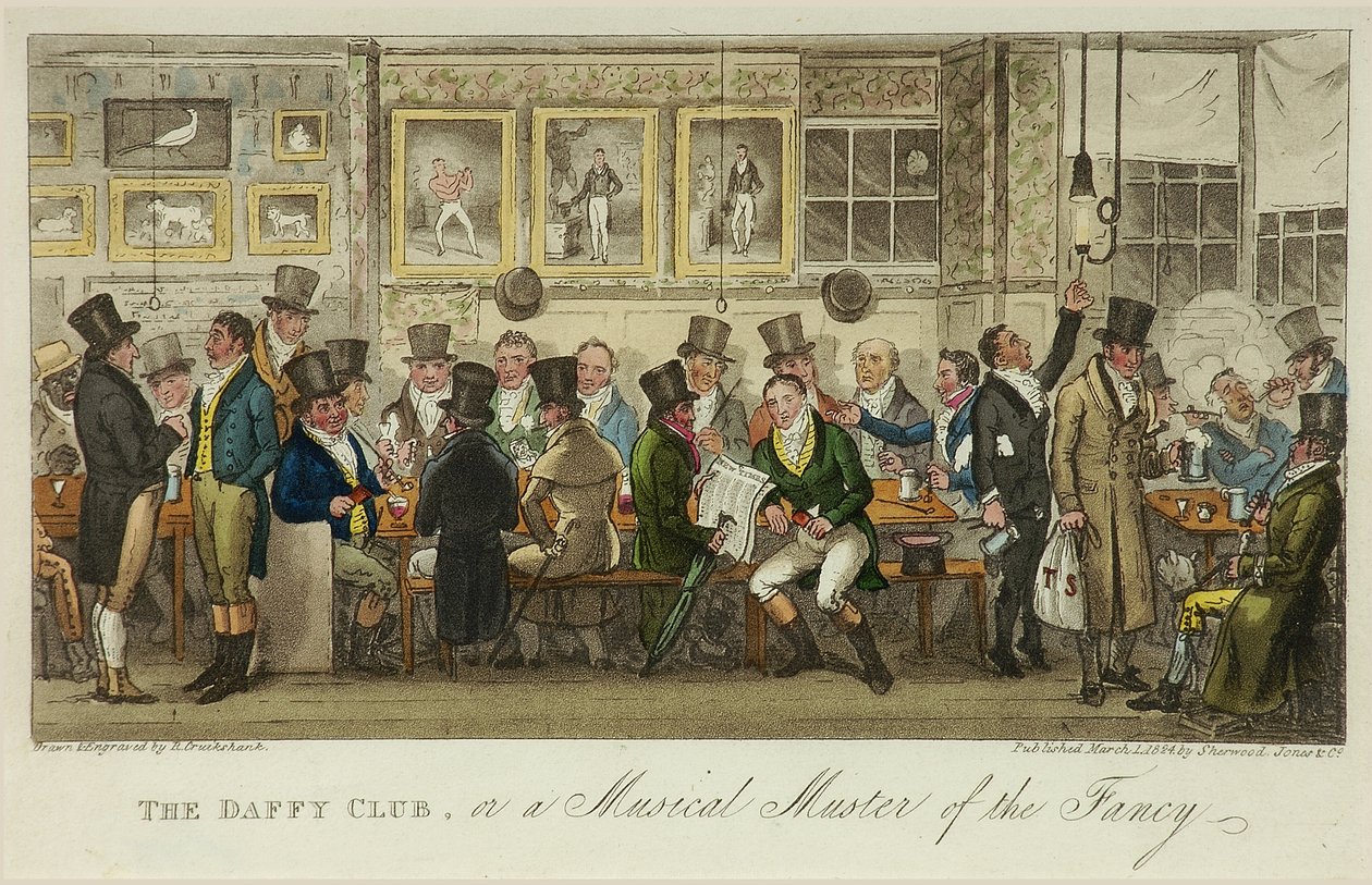 The Daffy Club, of een Muzikale Muster van de Fancy, gepubliceerd in 1824 door Isaac Robert Cruikshank