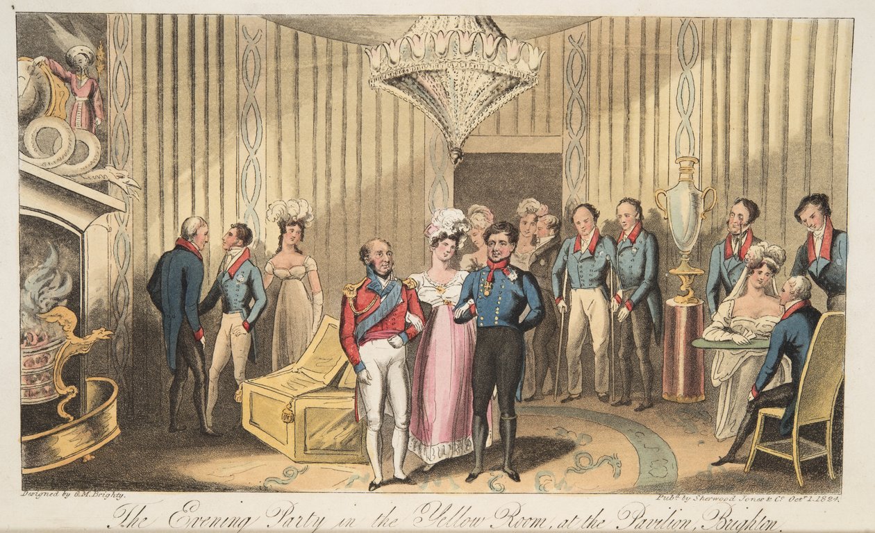 Het avondfeest in het paviljoen, Brighton, uit The English Spy, gepubliceerd 1824 door Isaac Robert Cruikshank