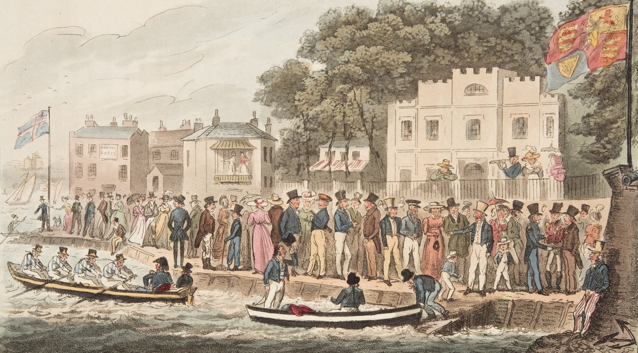De promenade in Cowes, uit The English Spy, uitgegeven 1824 door Isaac Robert Cruikshank