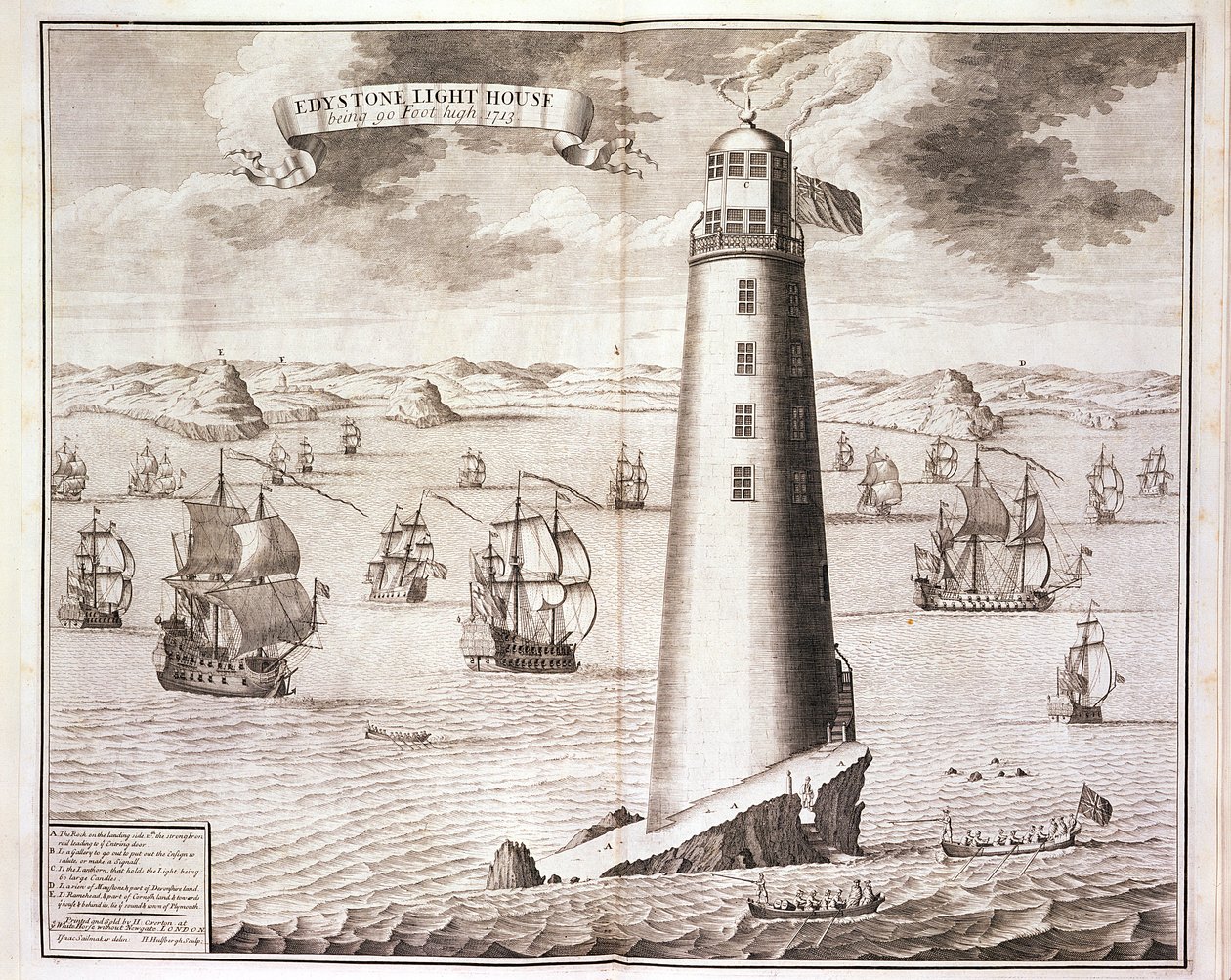 De Eddystone vuurtoren, gegraveerd door Hendrick Hulsbergh, 1713 door Isaac Sailmaker