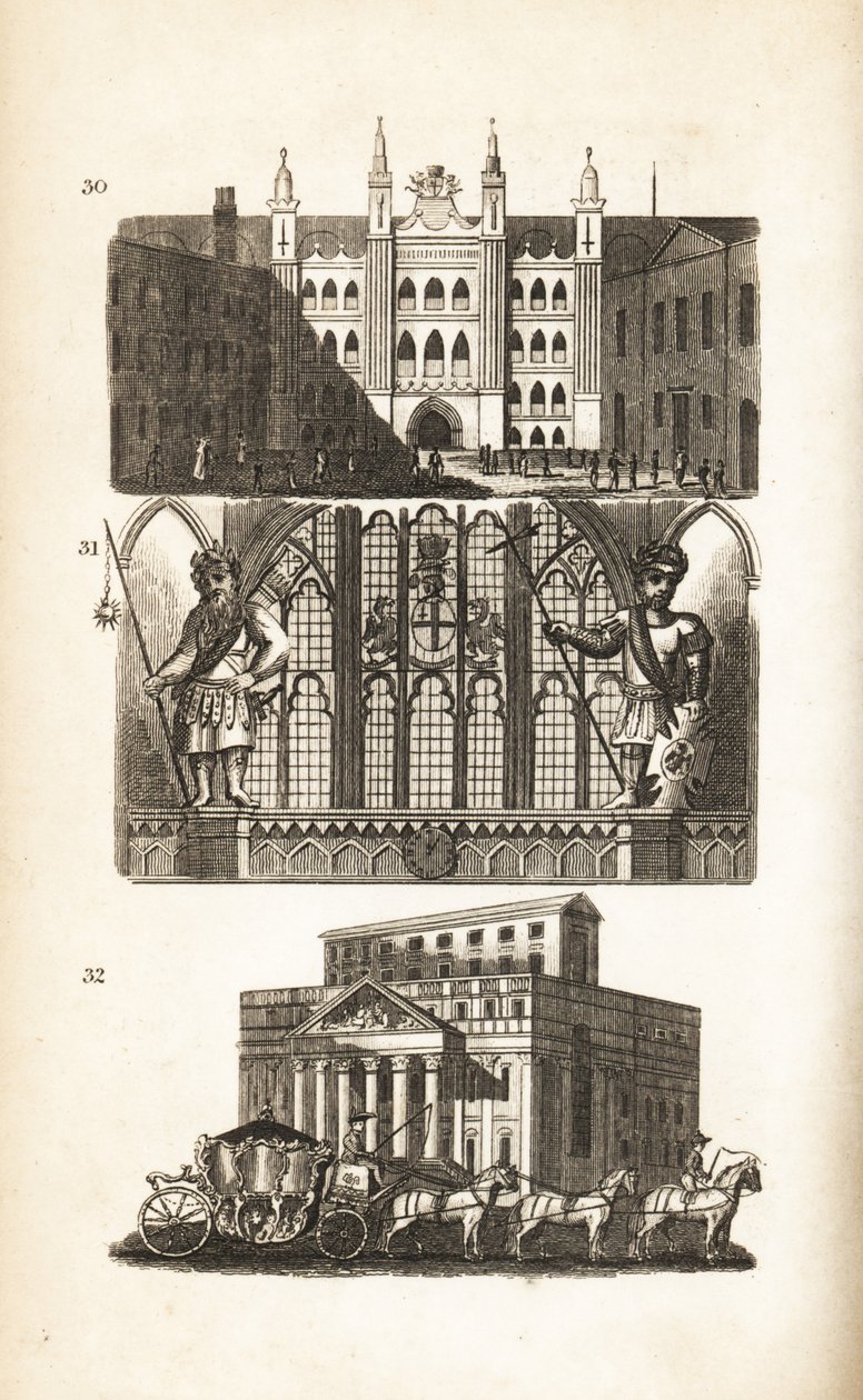 London Guildhall, Gog en Magog en het Mansion House door Isaac Taylor