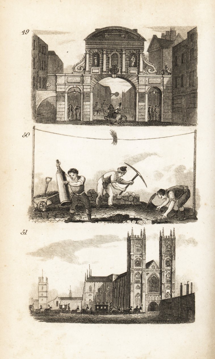Temple Bar, Paviors en Westminster Abbey door Isaac Taylor