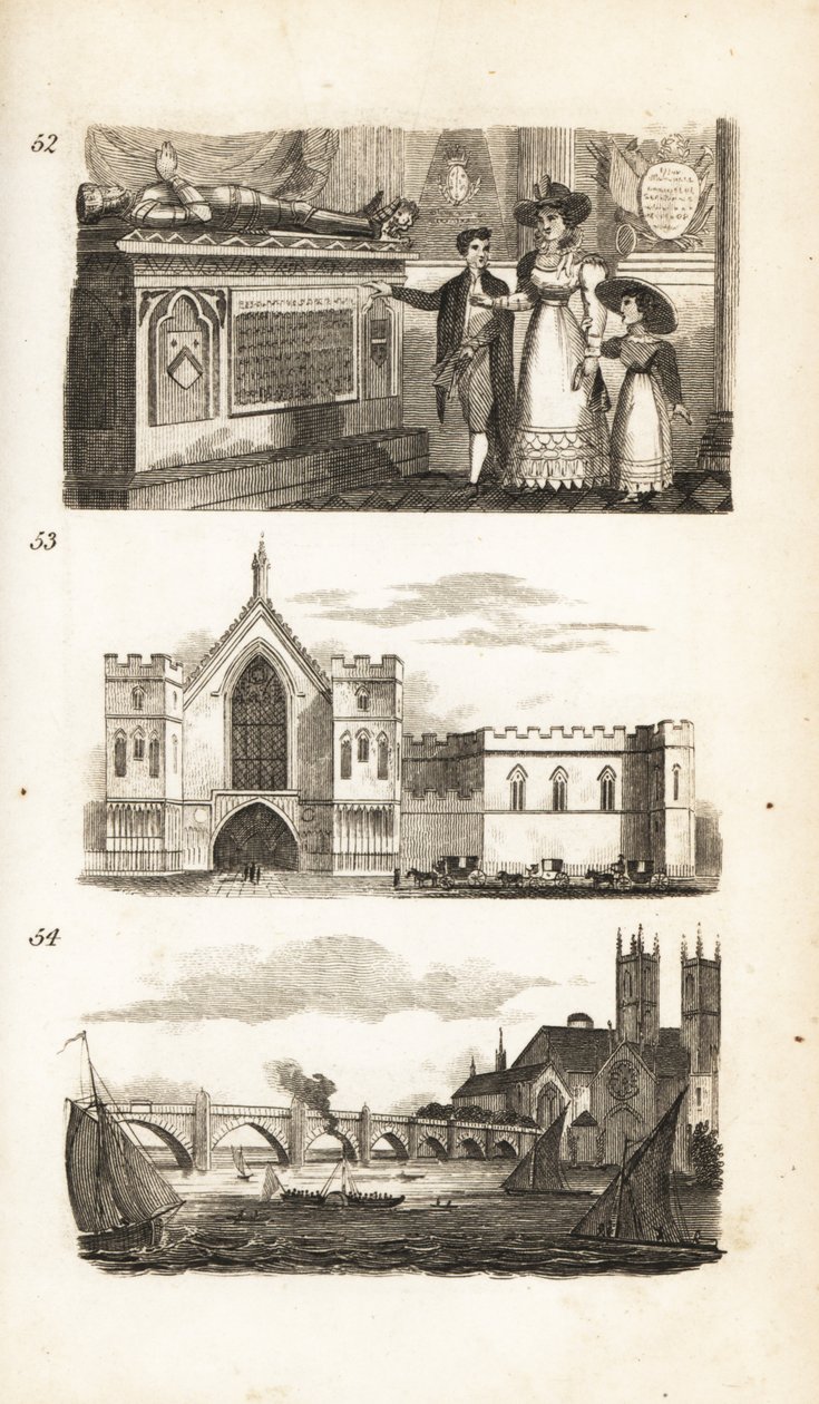 Graven in Westminster Abbey, Westminster Hall en Westminster Bridge door Isaac Taylor