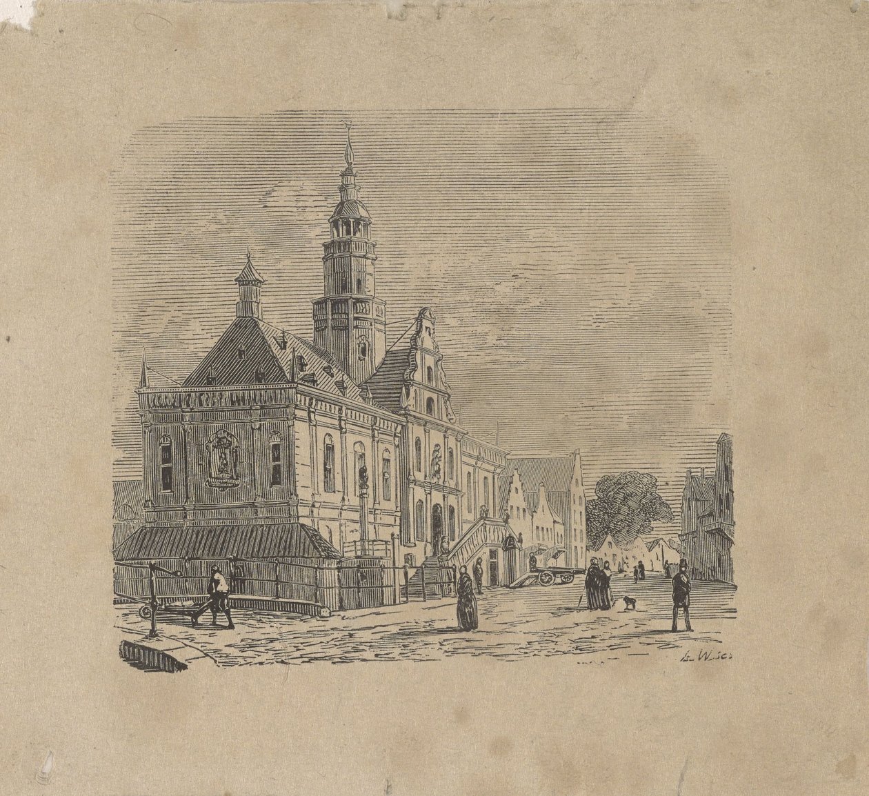 Gezicht op het stadhuis te Bolsward door Isaac Weissenbruch