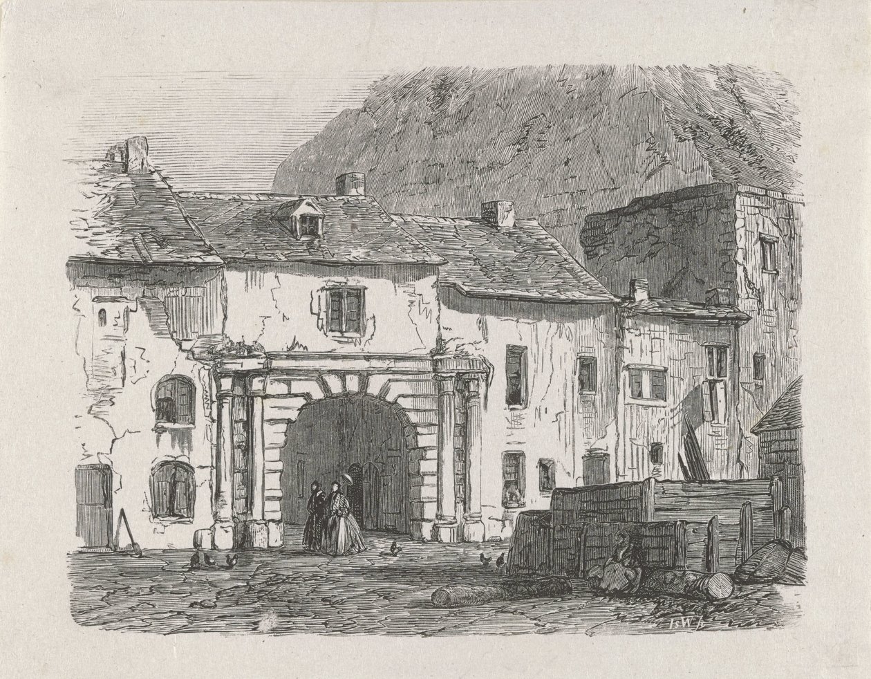 Poort in de voorstad Claussen van de stad Luxemburg door Isaac Weissenbruch