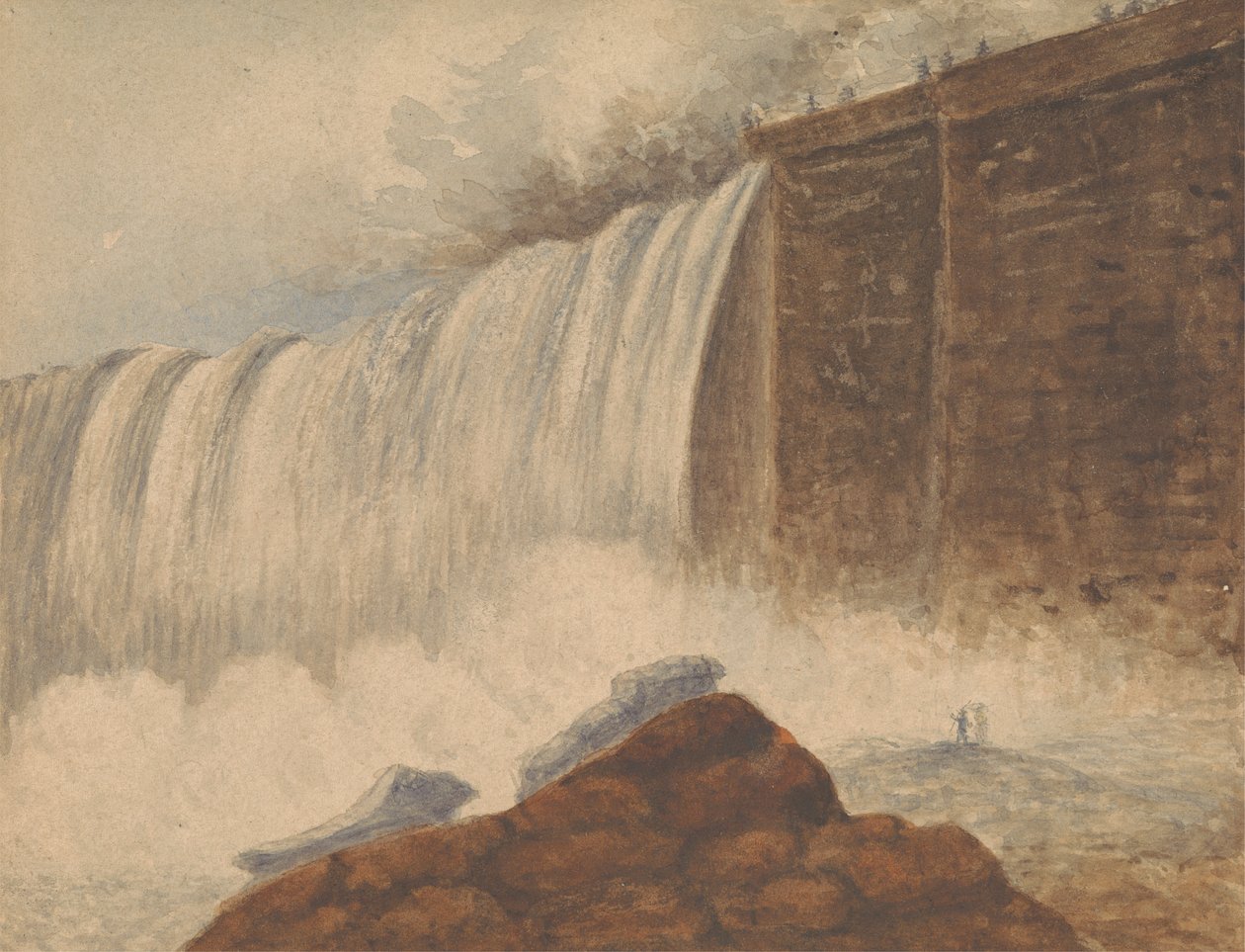 Uitzicht op de Niagara Falls met Twee Figuren op Rots in de Rechter Voorgrond door Isaac Weld