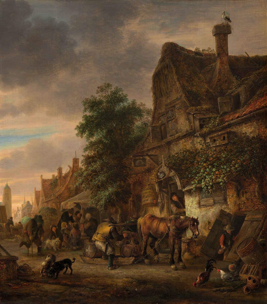 Arbeiders voor een herberg door Isaac van Ostade