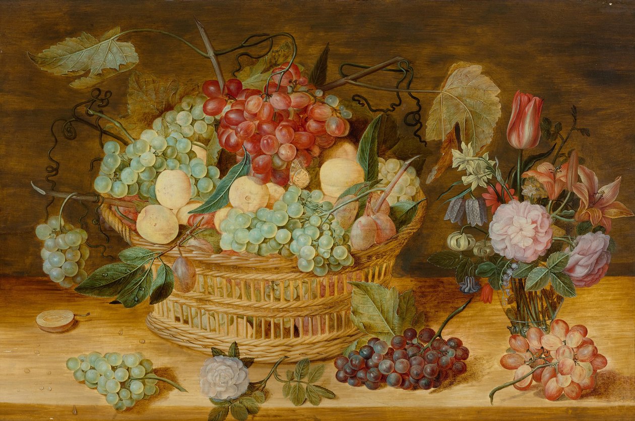 Stilleven met fruit in een mand door Isaak Soreau