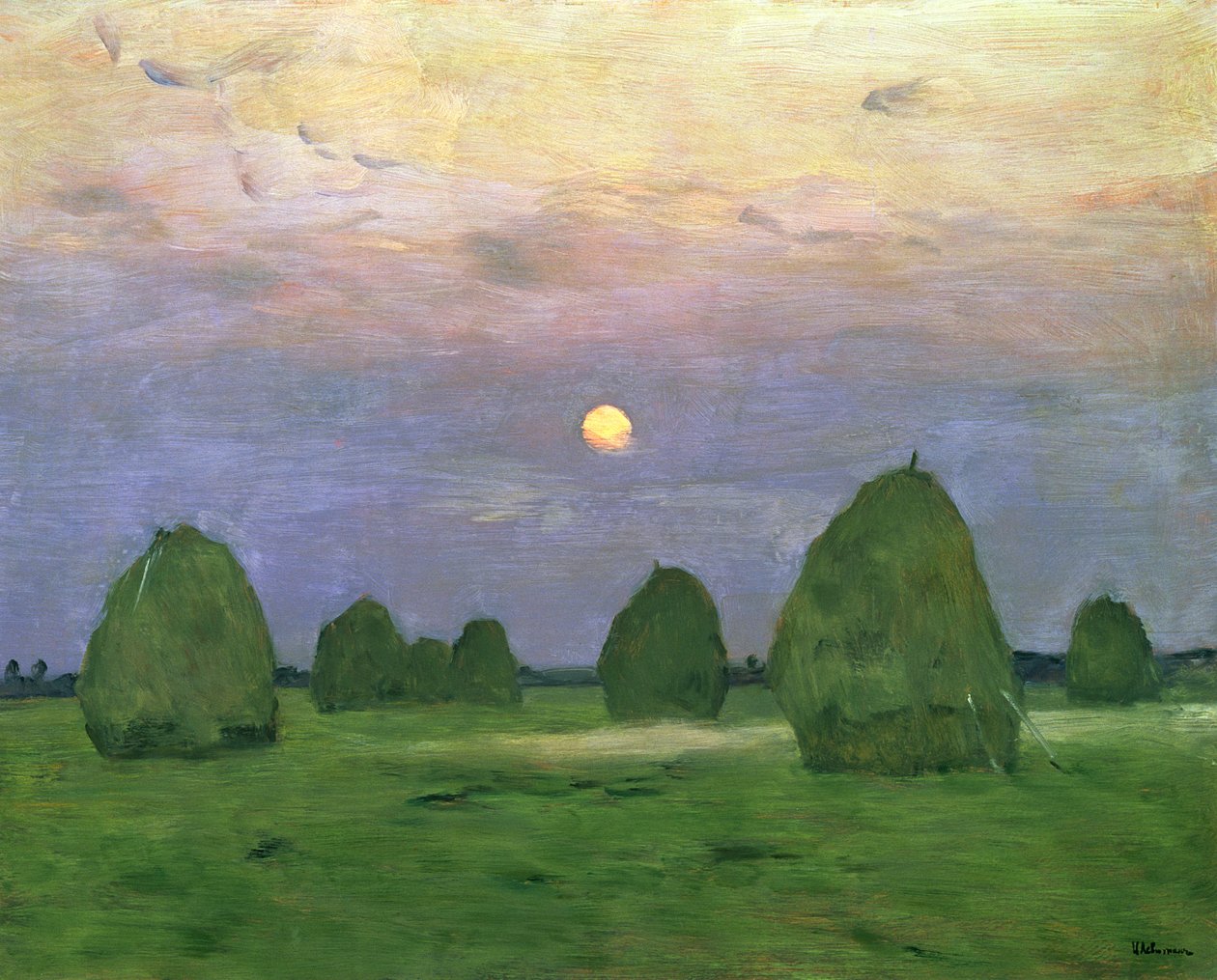 Hooibergen bij schemering, 1899 door Isaak Ilyich Levitan