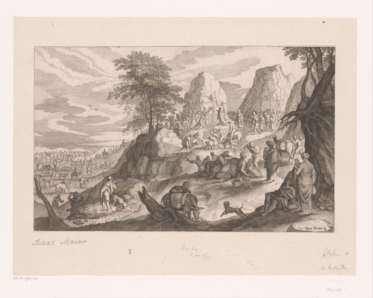 Landschap met Mozes die water uit de rots slaat door Isaak Major