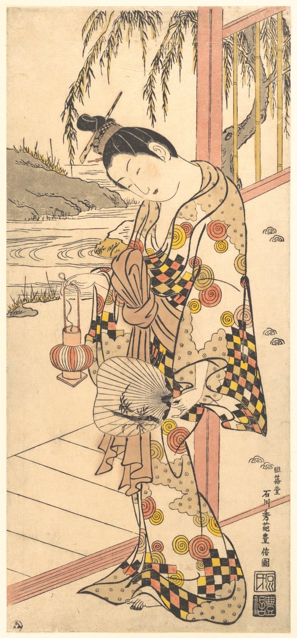 Jonge dame in zomerkleding door Ishikawa Toyonobu