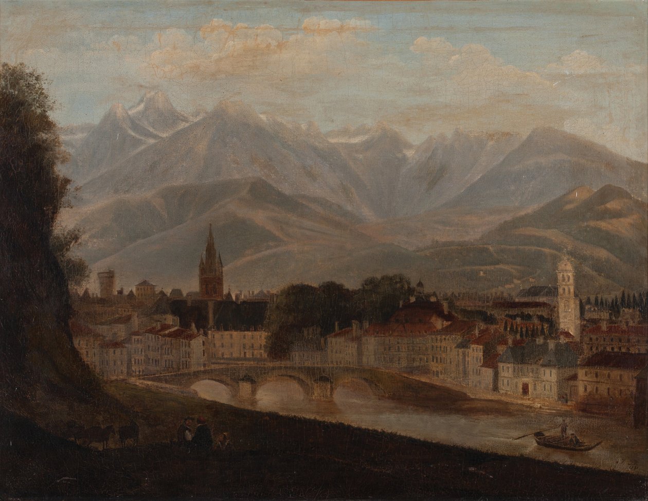 Uitzicht op Grenoble, het Belledonne-gebergte op de achtergrond 1831 door Isidore Dagnan