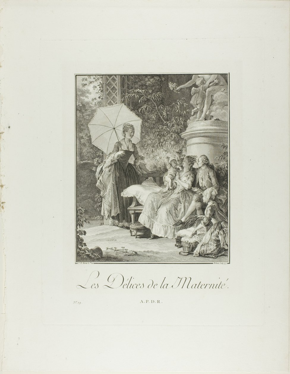 De geneugten van het moederschap, uit Monument du Costume Physique et Moral de la fin du Dix-huitième siècle door Isidore Stanislas Helman