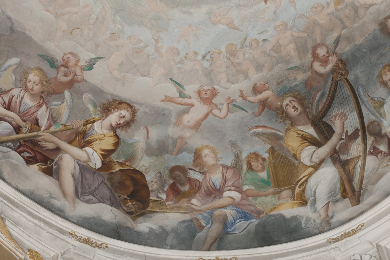 Engelen, muzikale engelen en putti (detail) door Isidoro Bianchi