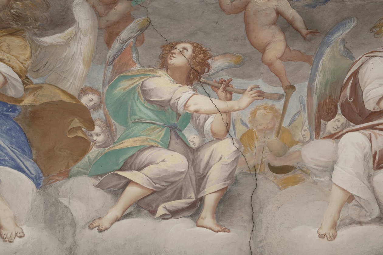 Engelen, muzikale engelen en putti, detail van Paradijs met eeuwige Vader (detail) door Isidoro Bianchi
