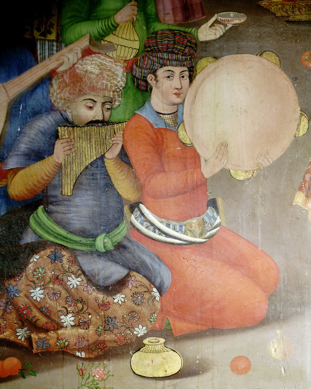 Detail van de muzikanten, uit De Ontvangst van de Ambassadeur van de Grote Moghul aan het Hof van de Shah Tahmasp door Islamic School