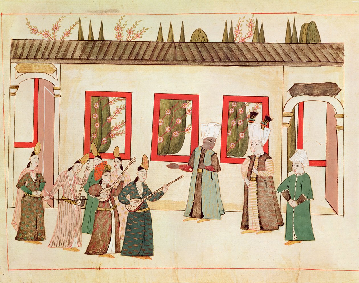 De sultan met zijn favoriet vergezeld door muzikanten en zangers, c.1580 door Islamic School