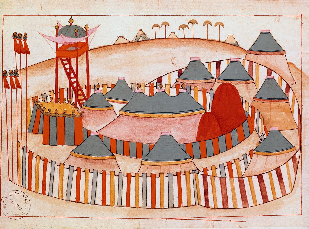 Militair kamp van de Turken. Gouache op papier van de Islamitische School (Ms 1671) 16e eeuw door Islamic School