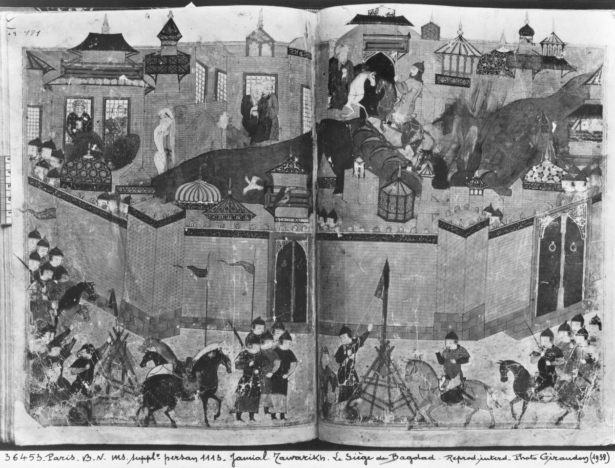 Mongolen onder leiding van Hulagu Khan bestormen en veroveren Bagdad in 1258, uit de 
