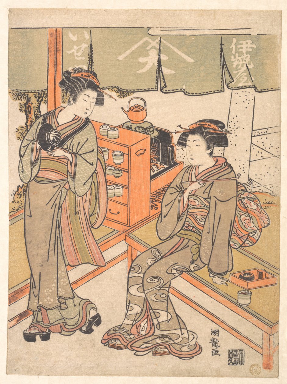 In het theehuis Ise-ya door Isoda Koryusai