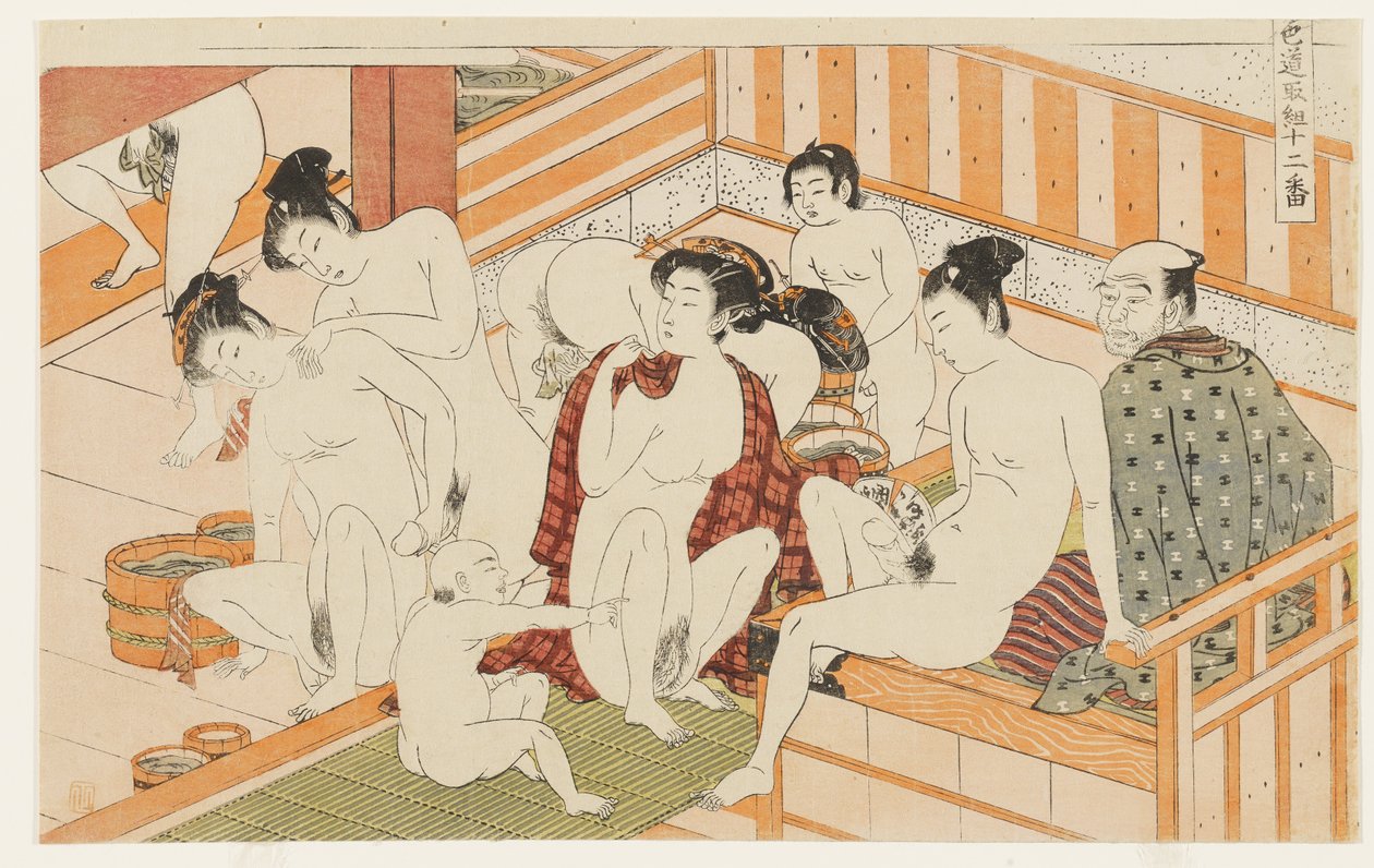 Badhuis, nr. 12 uit Twaalf ontmoetingen op de weg van de liefde (Shikidō torikumi jūniban) door Isoda Koryusai