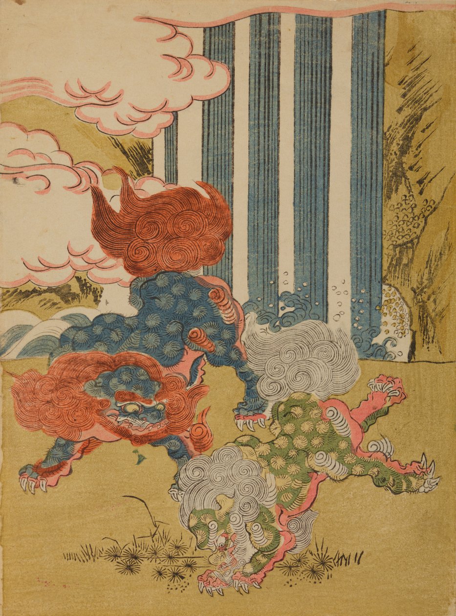 Chinese leeuwen / Karashishi door Isoda Koryusai