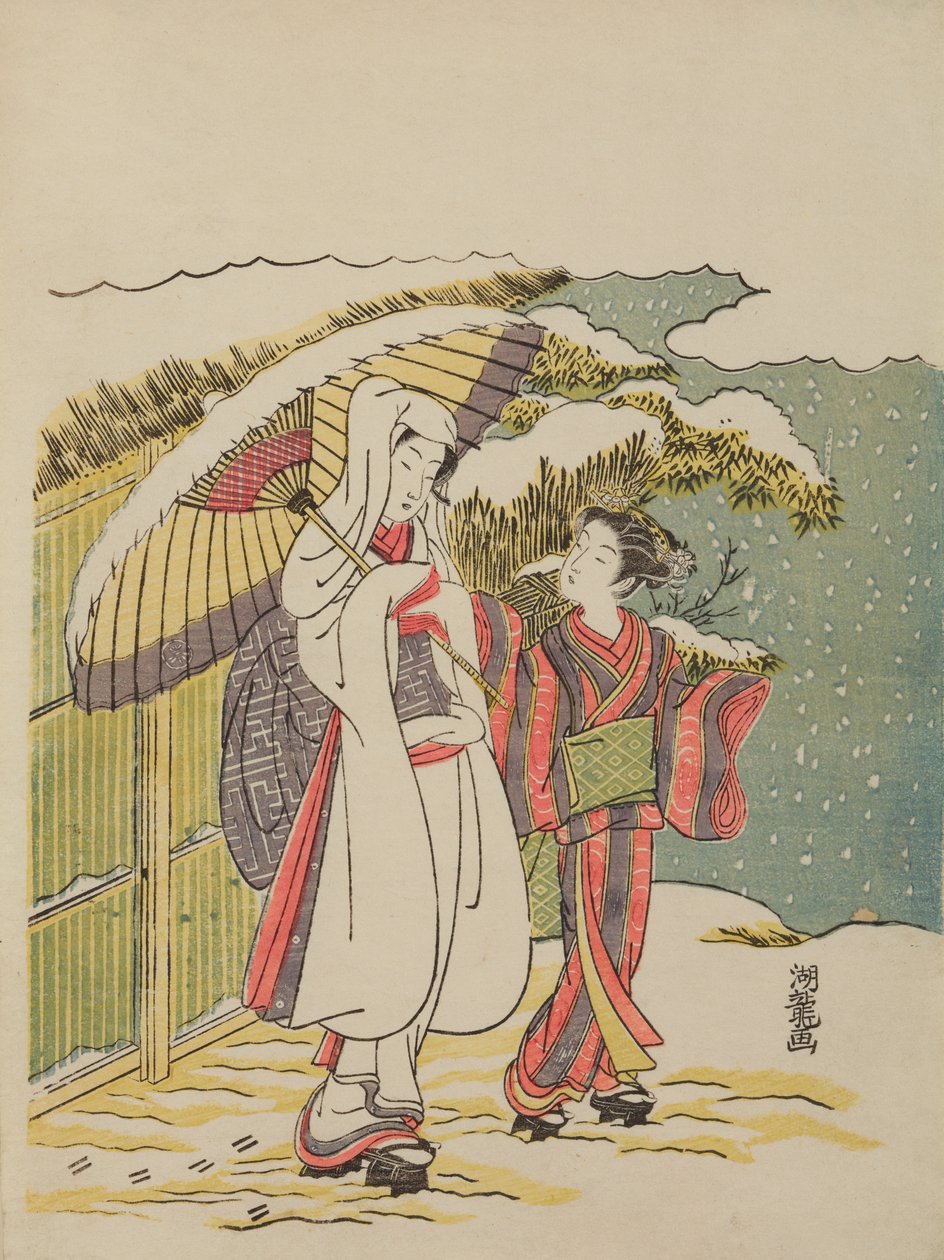 Meisje in wit gewaad door Isoda Koryusai