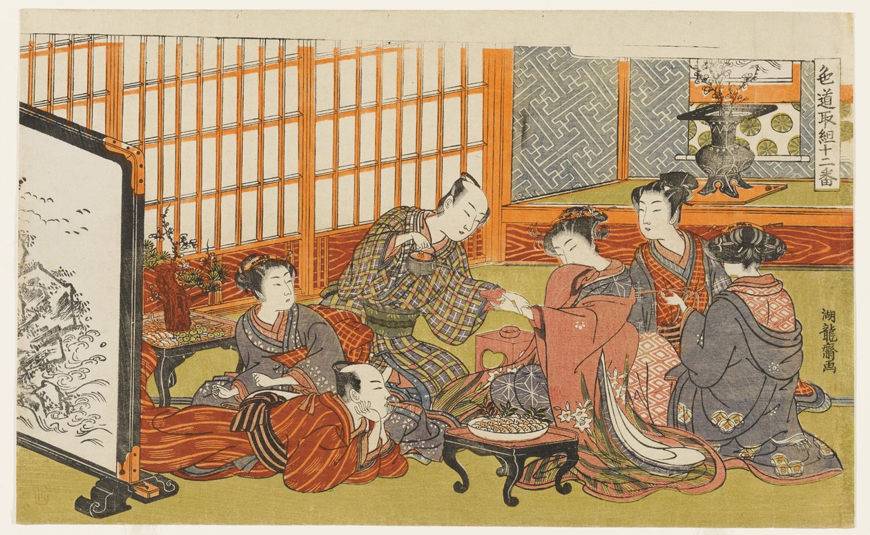 Frontispice, uit de serie Twaalf ontmoetingen op de weg van de liefde (Shikidō torikumi jūniban) door Isoda Koryusai