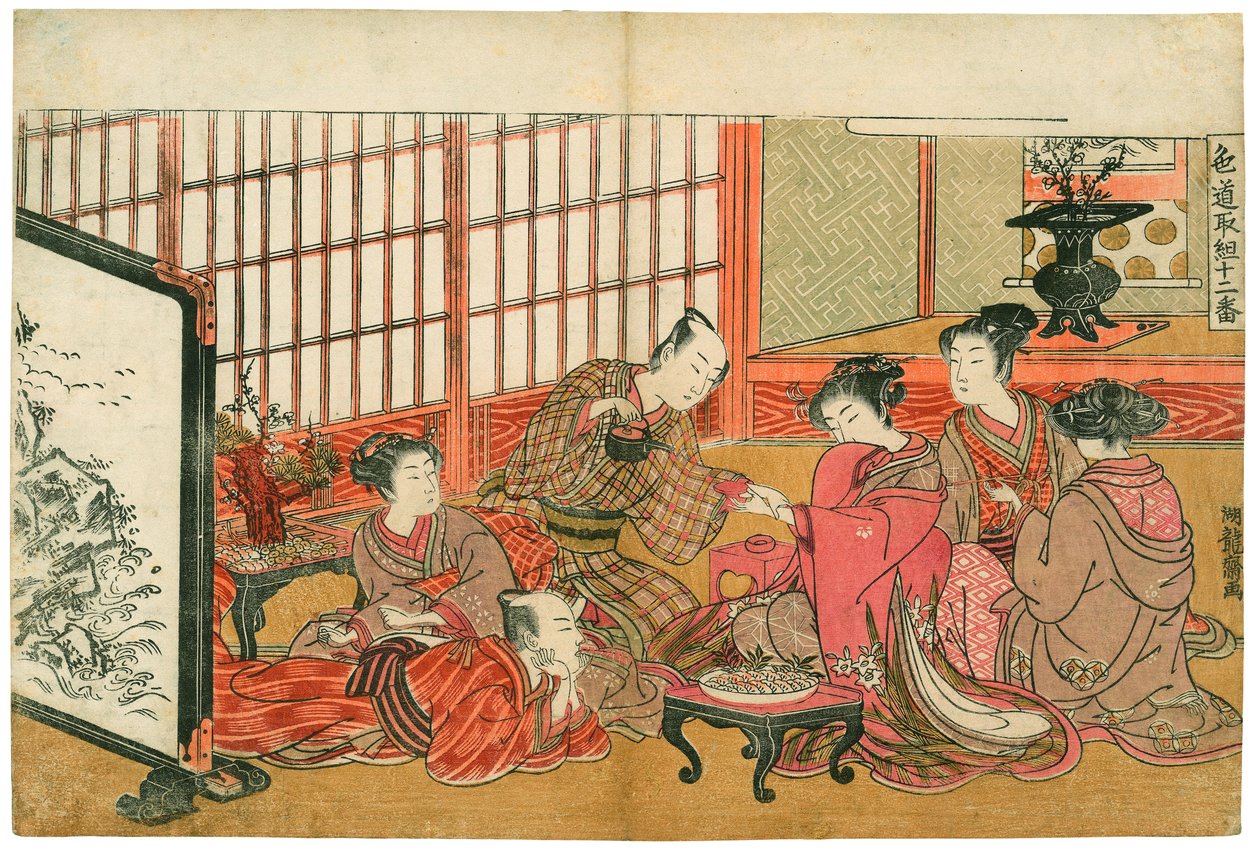 Feest in Yoshiwara door Isoda Koryusai