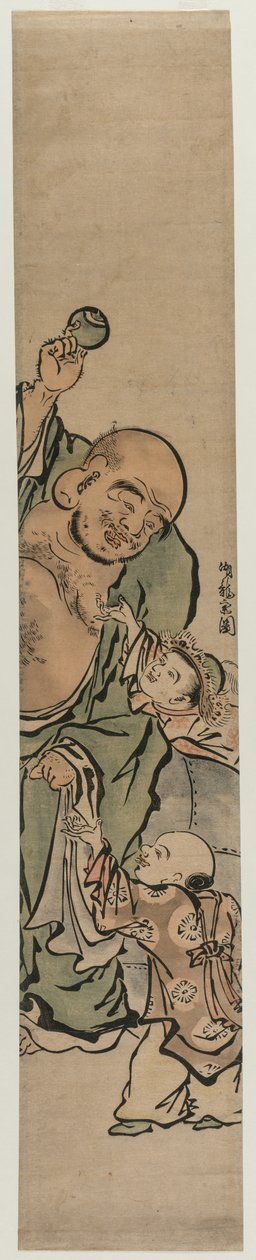 Twee Kinderen die Hotei om een Juweel Smeken door Isoda Koryusai