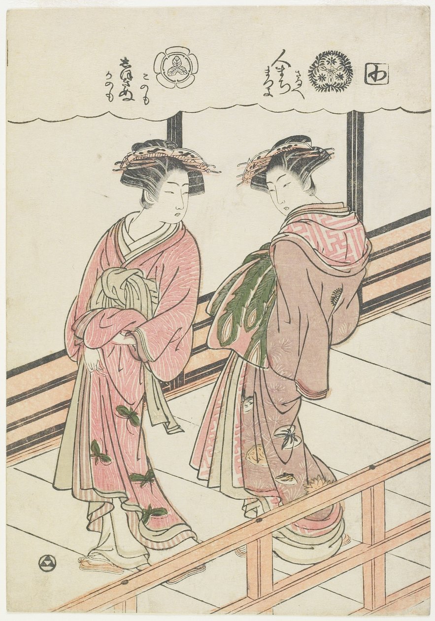 Twee courtisanes op een veranda, 1777 door Isoda Koryusai