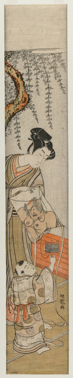 Jonge man en kind met een vlieger, vroege-midden 1770s door Isoda Koryusai