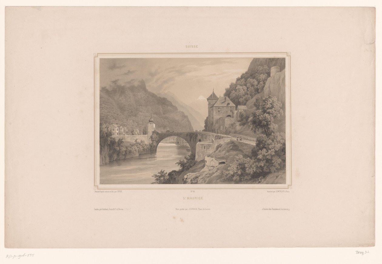 Zicht op Saint-Maurice in Zwitserland door Isodore Laurent Deroy