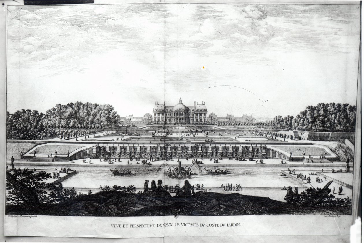 Perspectiefzicht op de tuinfaçade van het Kasteel van Vaux-le-Vicomte door Israël Silvestre the Younger