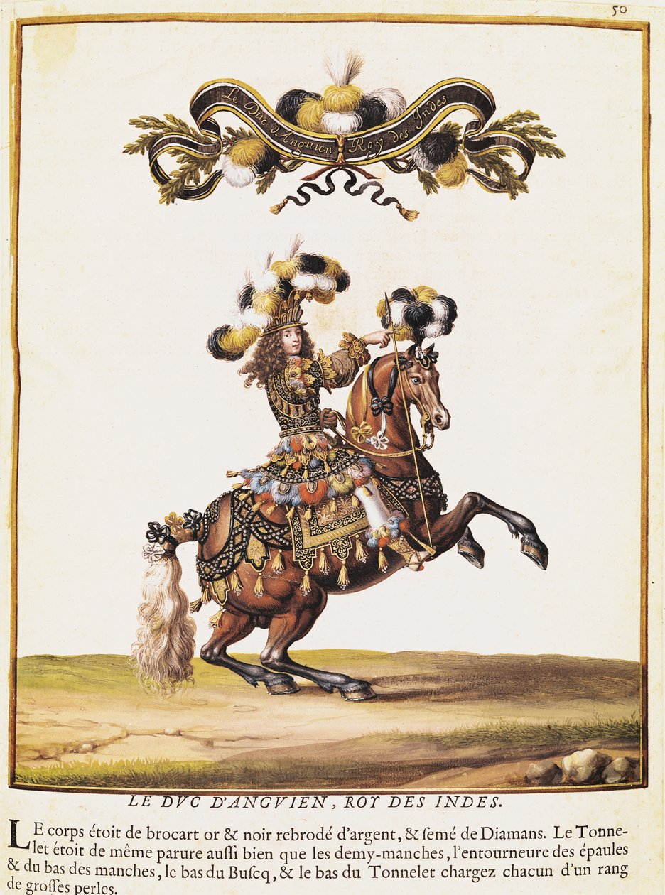 De hertog van Enghien als de koning van de Indianen bij het Carousel uitgevoerd voor Lodewijk XIV (1638-1715) voor de Tuilerieën, 5 juni 1662 door Israël Silvestre the Younger