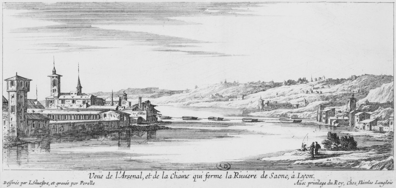 Uitzicht op het Arsenaal en de rivier Saone, Lyon door Israël Silvestre the Younger