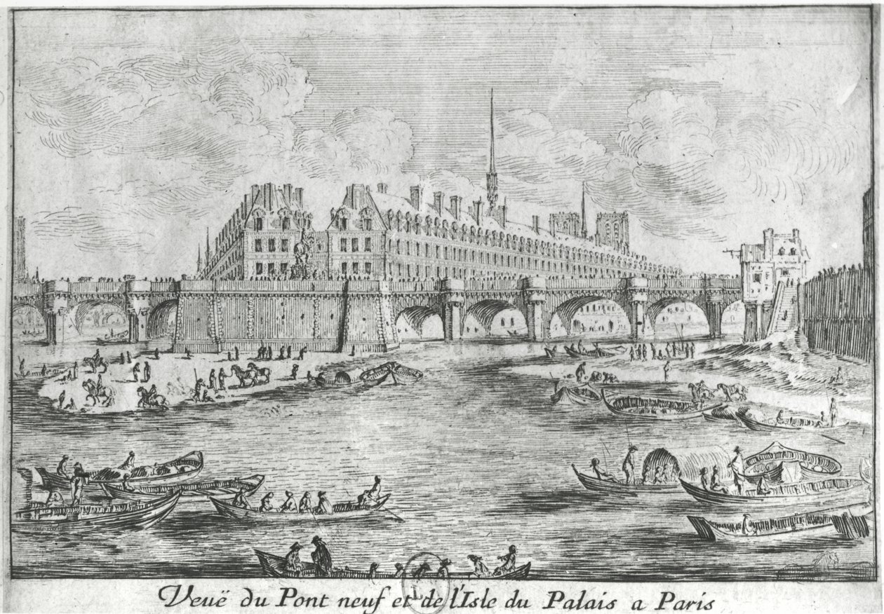 Uitzicht op de Pont Neuf en het Ile du Palais, Parijs door Israël Silvestre the Younger