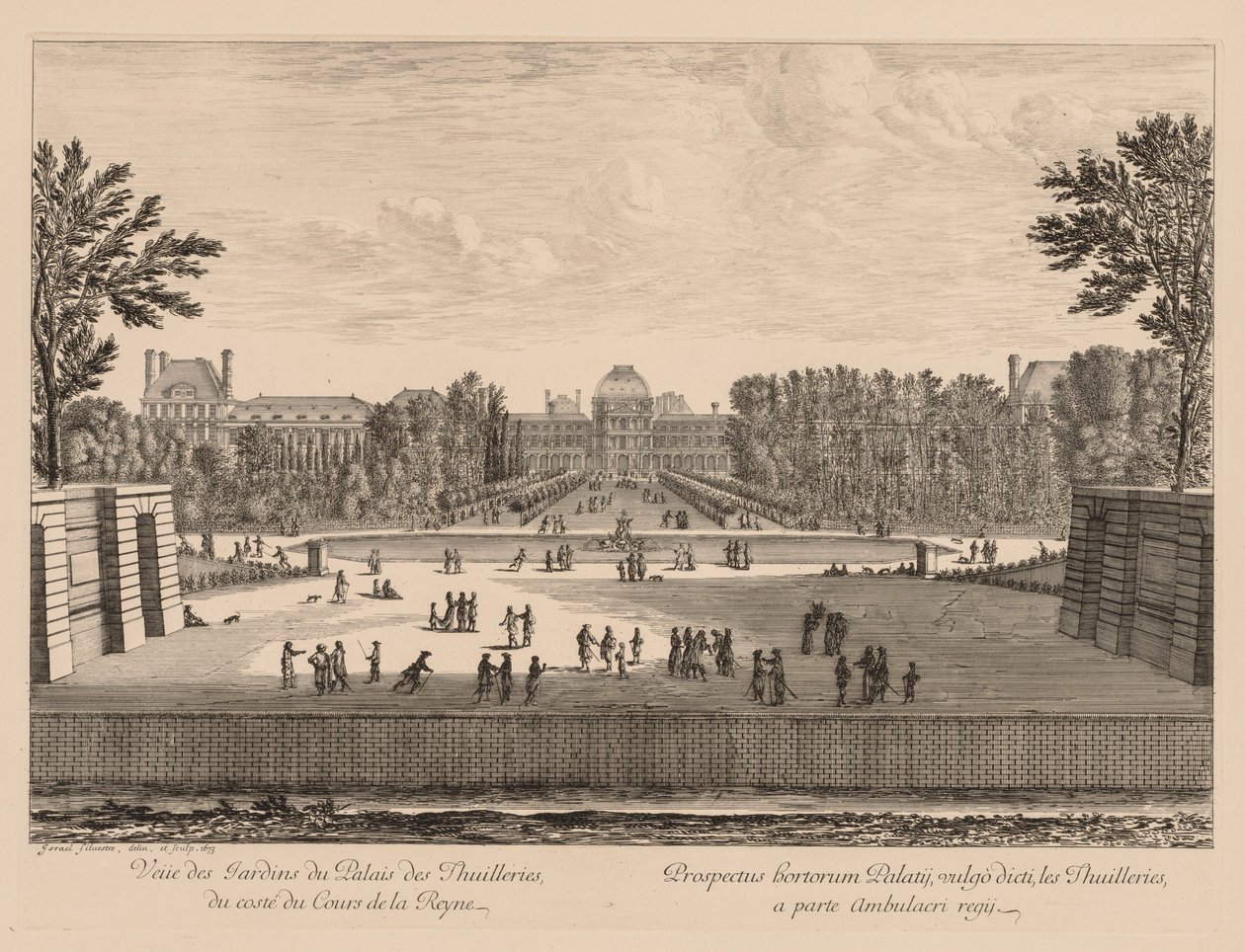 Uitzicht op het Paleis en de Tuilerieën tuinen, vanaf de Koninginnenhof door Israël Silvestre