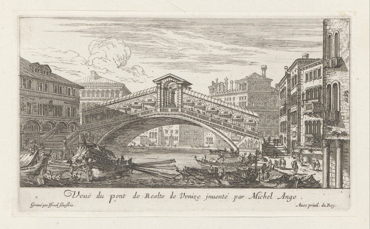 Uitzicht op de Rialtobrug en het Canal Grande, Venetië door Israël Silvestre