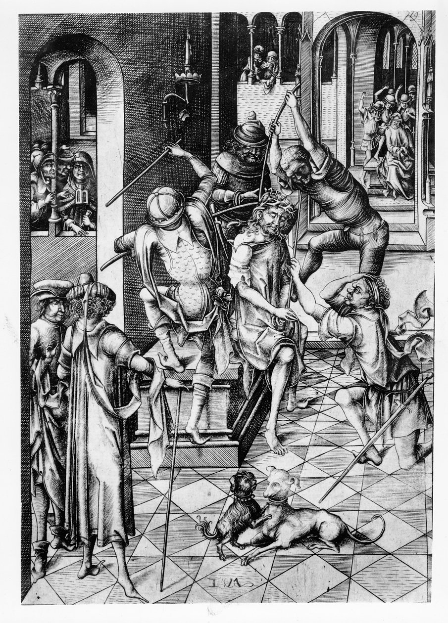 Christus gekroond met doornen, ca. 1480 door Israhel van Meckenem the younger