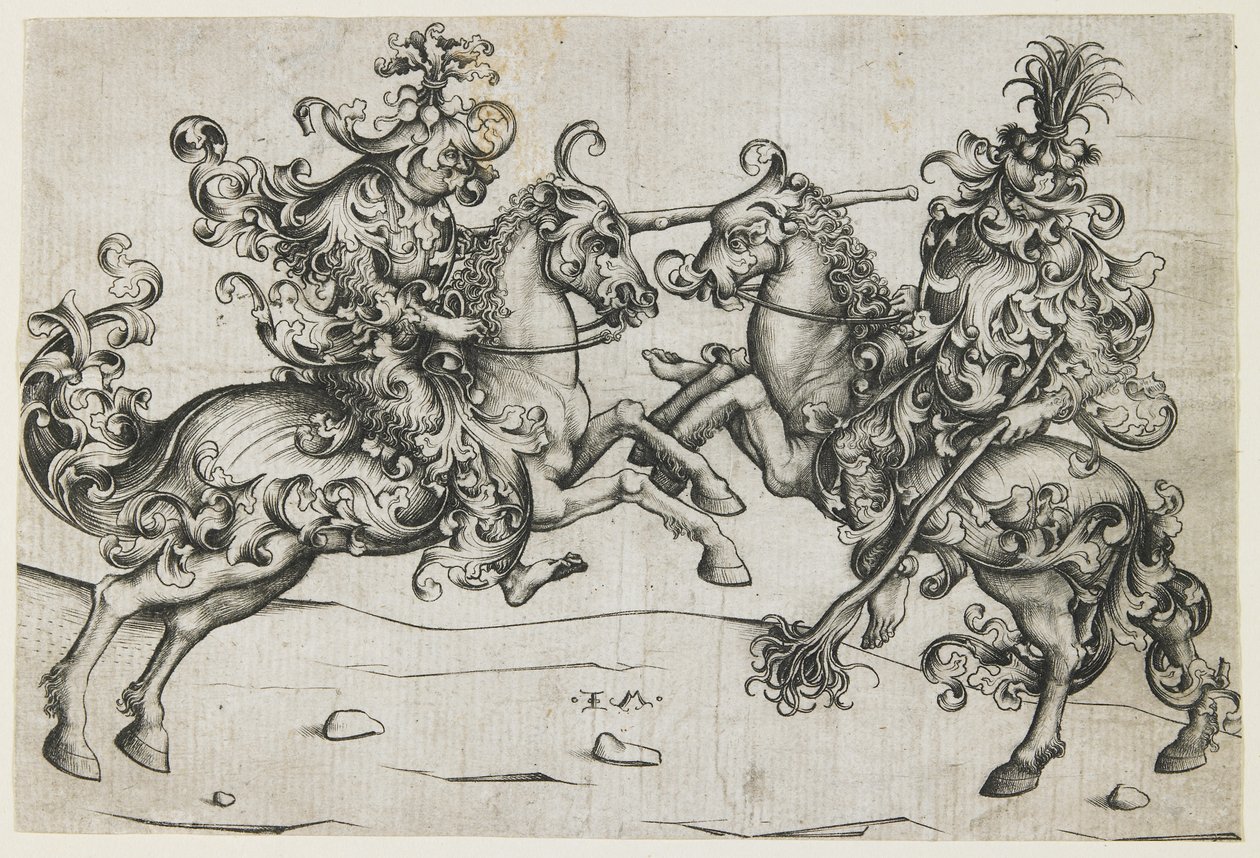 Twee wilde mannen in een steekspel, c. 1480 door Israhel van Meckenem the younger