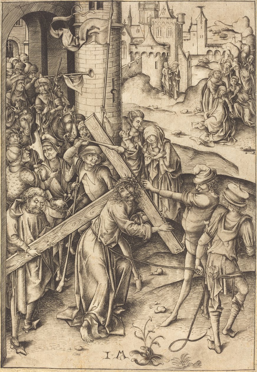 Het dragen van het kruis, ca. 1480 door Israhel van Meckenem