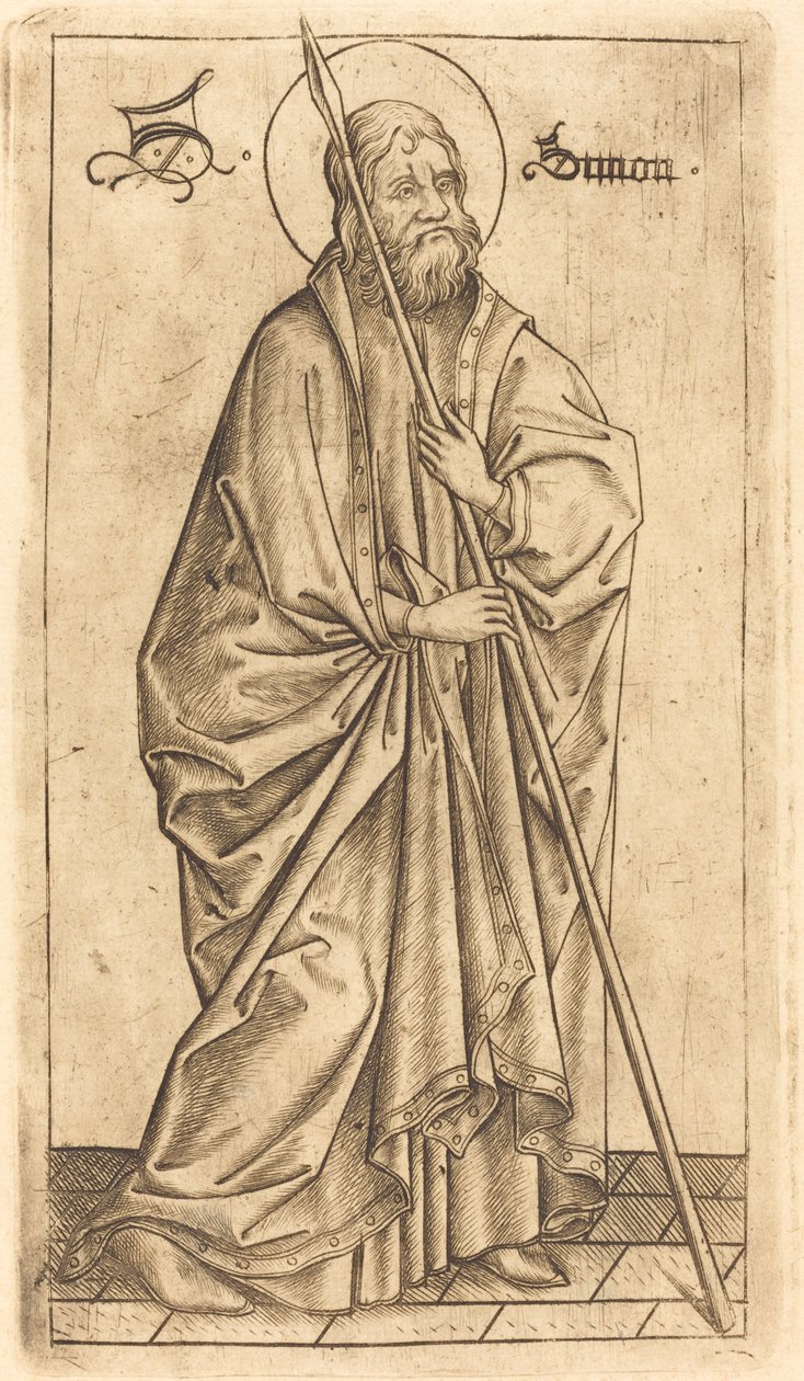 Heilige Thomas (?) of Heilige Simon (?) door Israhel van Meckenem after Master E.S.