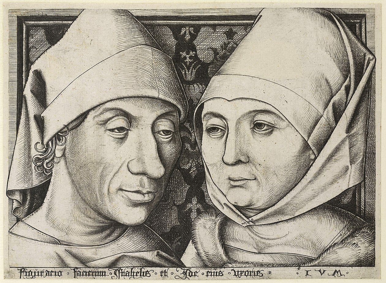Zelfportret met vrouw Ida, ca. 1490 door Israhel van Meckenem the younger