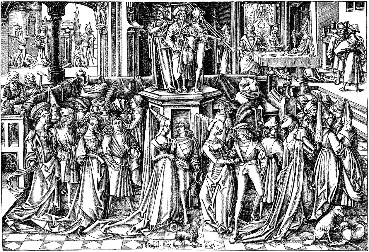 De dans aan het hof van Herodes, c. 1500 door Israhel van Meckenem the younger
