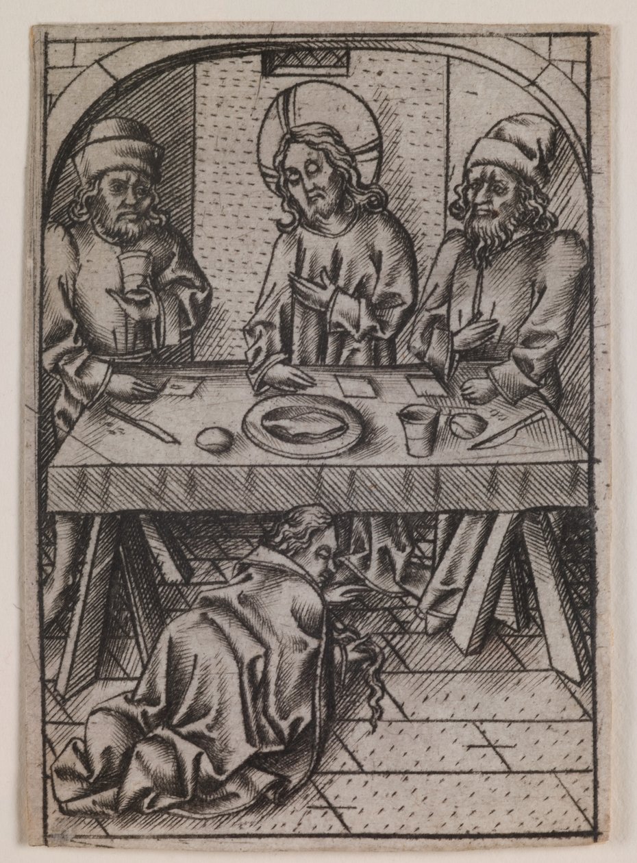 Maria Magdalena wast de voeten van Christus, ca. 1500 (gravure) door Israhel van the younger Meckenem