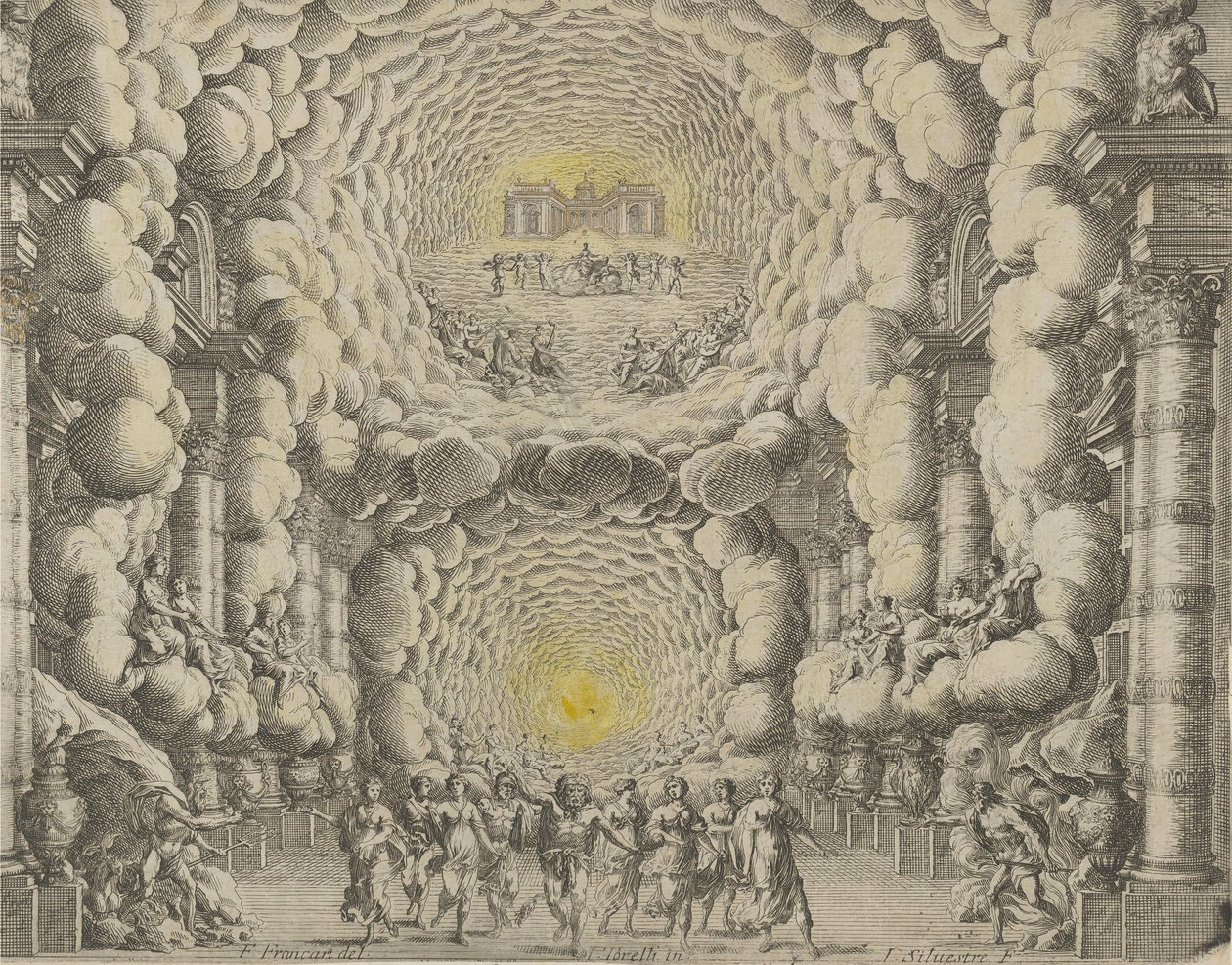 Ontwerp voor een theaterset gemaakt door Giacomo Torelli da Fano voor het ballet 