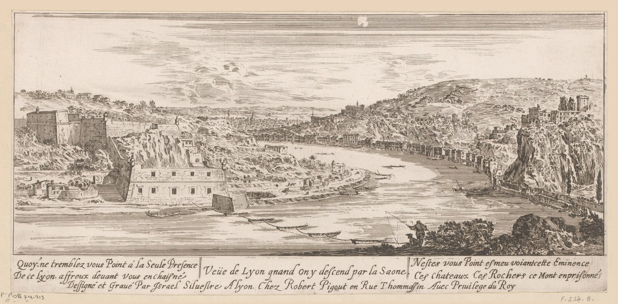 Gezicht op Lyon in een bocht van de Saône door Israël Silvestre